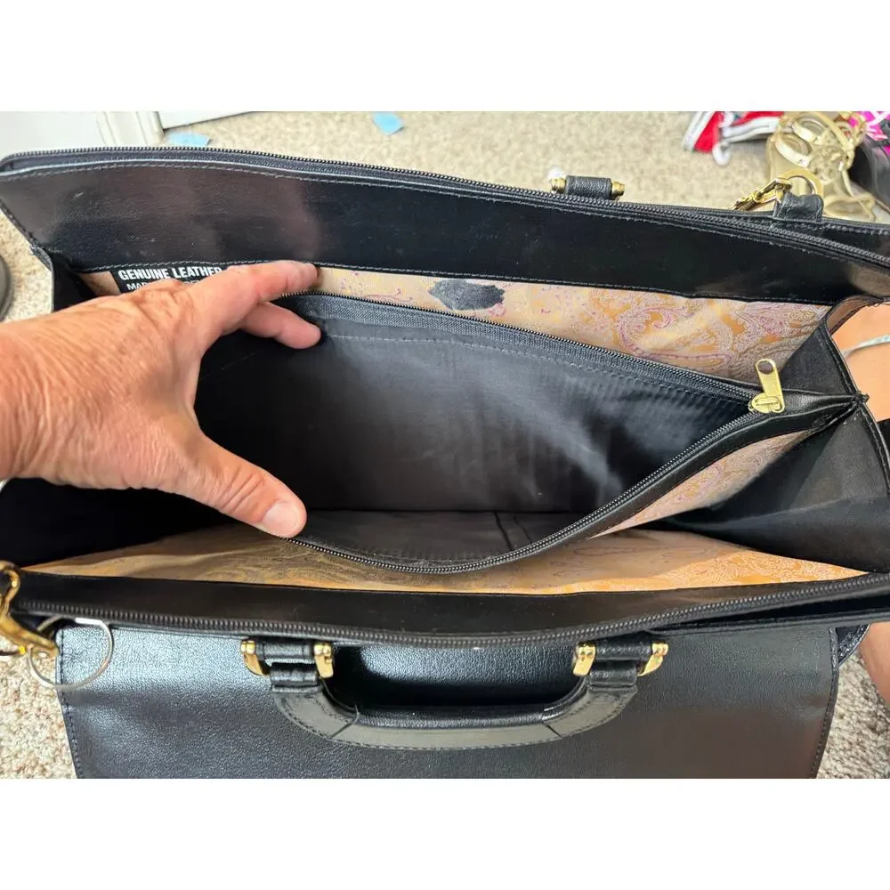 Vintage Black Leather Briefcase Crossbody Bag Made in Argentina